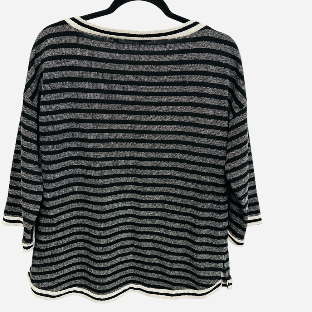 Soft Surroundings black gray striped 3/4 length sleeve sweater Size M - Picture 7 of 10
